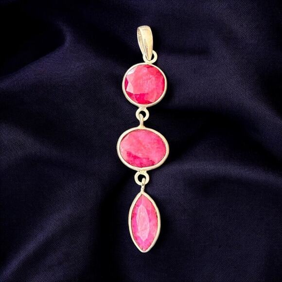 VTG Artisan Crafted Set  Sterling Silver Ruby Dangle Earrings & Pendant  925 - Picture 8 of 12